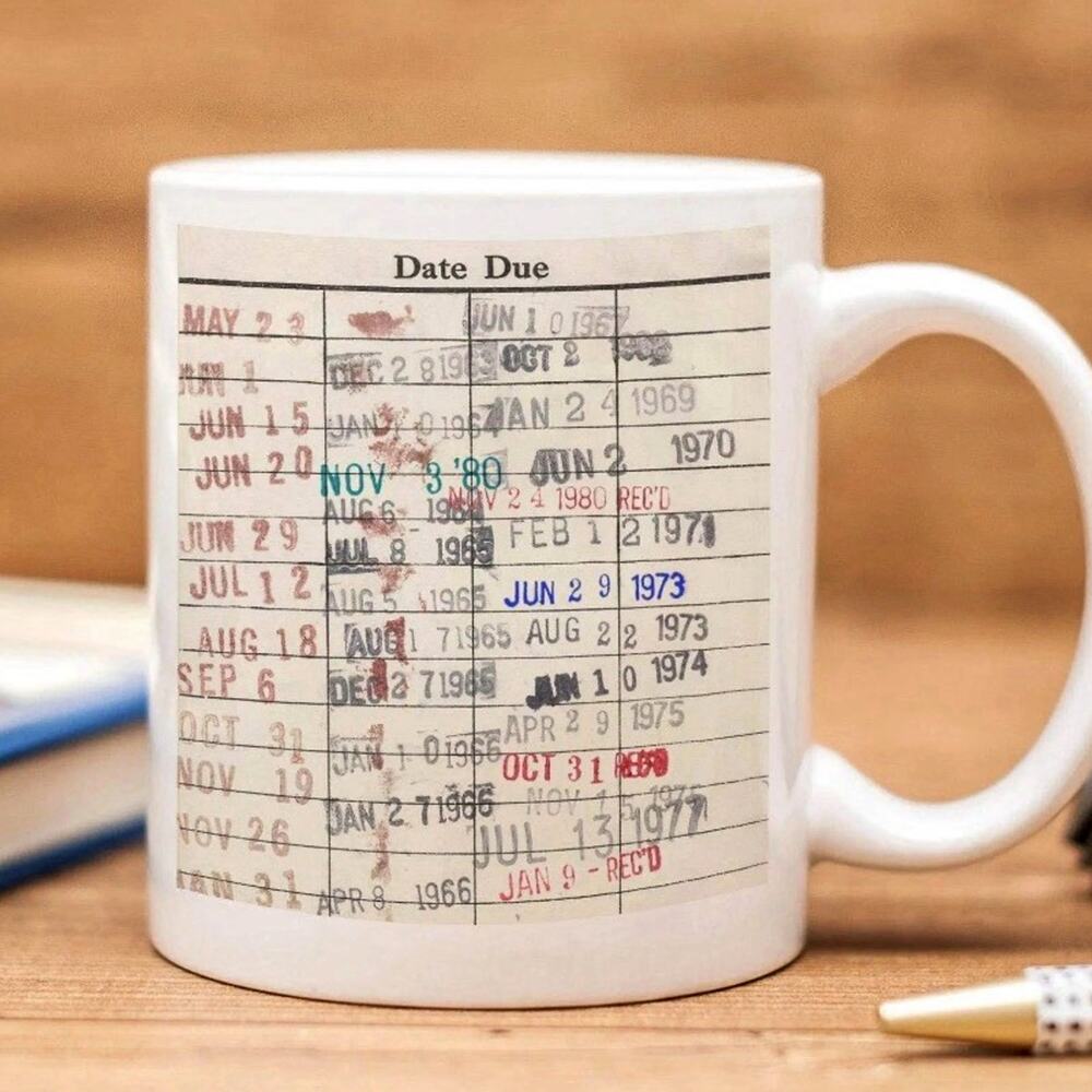 Vintage Library Due Date Card Mug Retro Library Book Checkout Coffee Cup